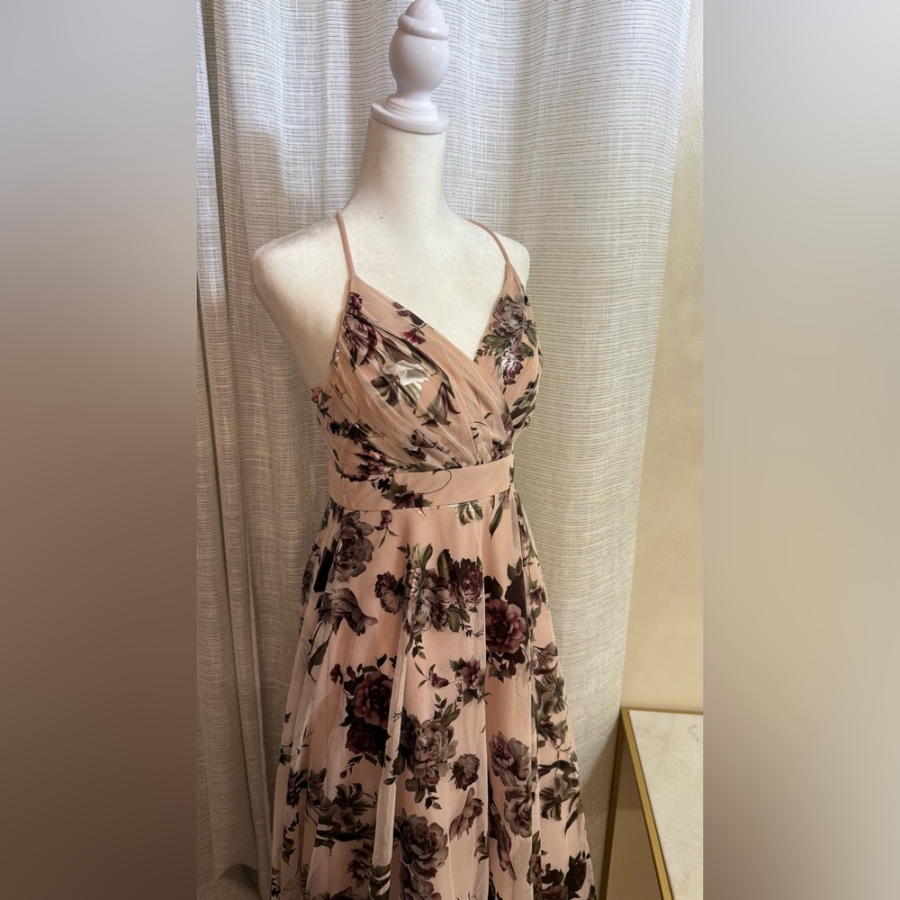 City Studio Strapless Floral Dress - Cream and Purple